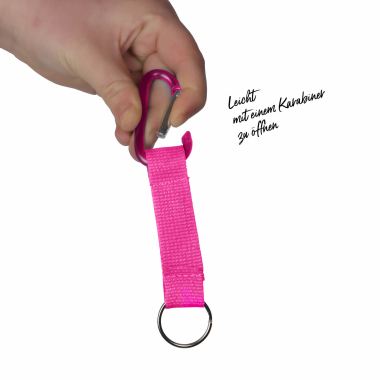 Schlüsselband kurz pink mit Schlüsselring und Karabiner