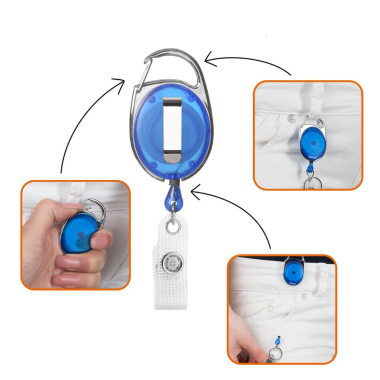 Ausweishalter blau transparent mit Schlüsselring und Clip