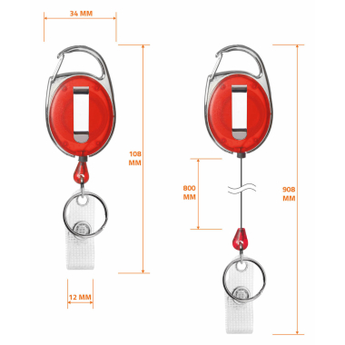 Ausweishalter rot transparent mit Schlüsselring und Clip