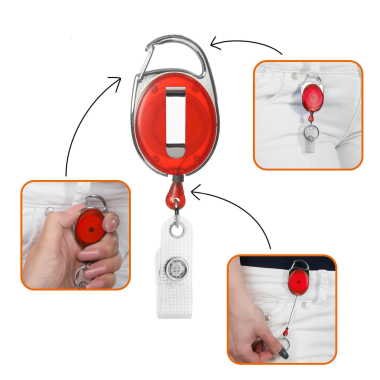 Ausweishalter rot transparent mit Schlüsselring und Clip