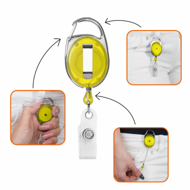 Ausweishalter gelb transparent mit Schlüsselring und Clip
