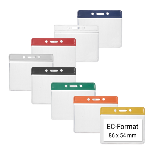 Ausweishüllen mit Ausweisjojo und Farbbalken für Plastikkarten 86 mm x 54 mm